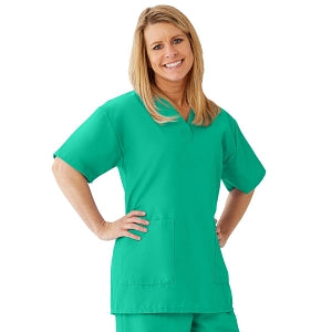 Medline AngelStat Women's V-Neck Tunic Scrub Top with 2 Pockets - AngelStat Women's V-Neck Short-Sleeve Tunic Scrub Top with 2 Pockets, Size 4XL, Jade - 893NTJ4XL