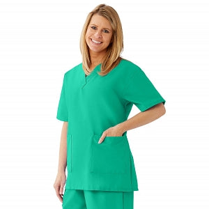 Medline AngelStat Women's V-Neck Tunic Scrub Top with 2 Pockets - AngelStat Women's V-Neck Short-Sleeve Tunic Scrub Top with 2 Pockets, Size 4XL, Jade - 893NTJ4XL