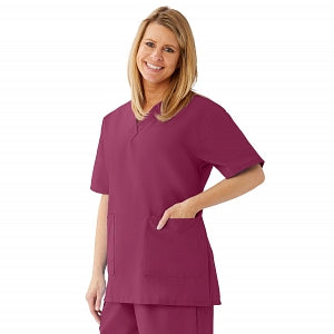 Medline AngelStat Women's V-Neck Tunic Scrub Top with 2 Pockets - AngelStat Women's V-Neck Short-Sleeve Tunic Scrub Top with 2 Pockets, Size 4XL, Raspberry - 893NTR4XL