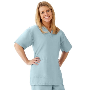 Medline AngelStat Women's V-Neck Tunic Scrub Top with 2 Pockets - AngelStat Women's V-Neck Short-Sleeve Tunic Scrub Top with 2 Pockets, Size 5XL, Misty - 893NTZ5XL