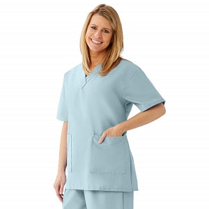 Medline AngelStat Women's V-Neck Tunic Scrub Top with 2 Pockets - AngelStat Women's V-Neck Short-Sleeve Tunic Scrub Top with 2 Pockets, Size 5XL, Misty - 893NTZ5XL