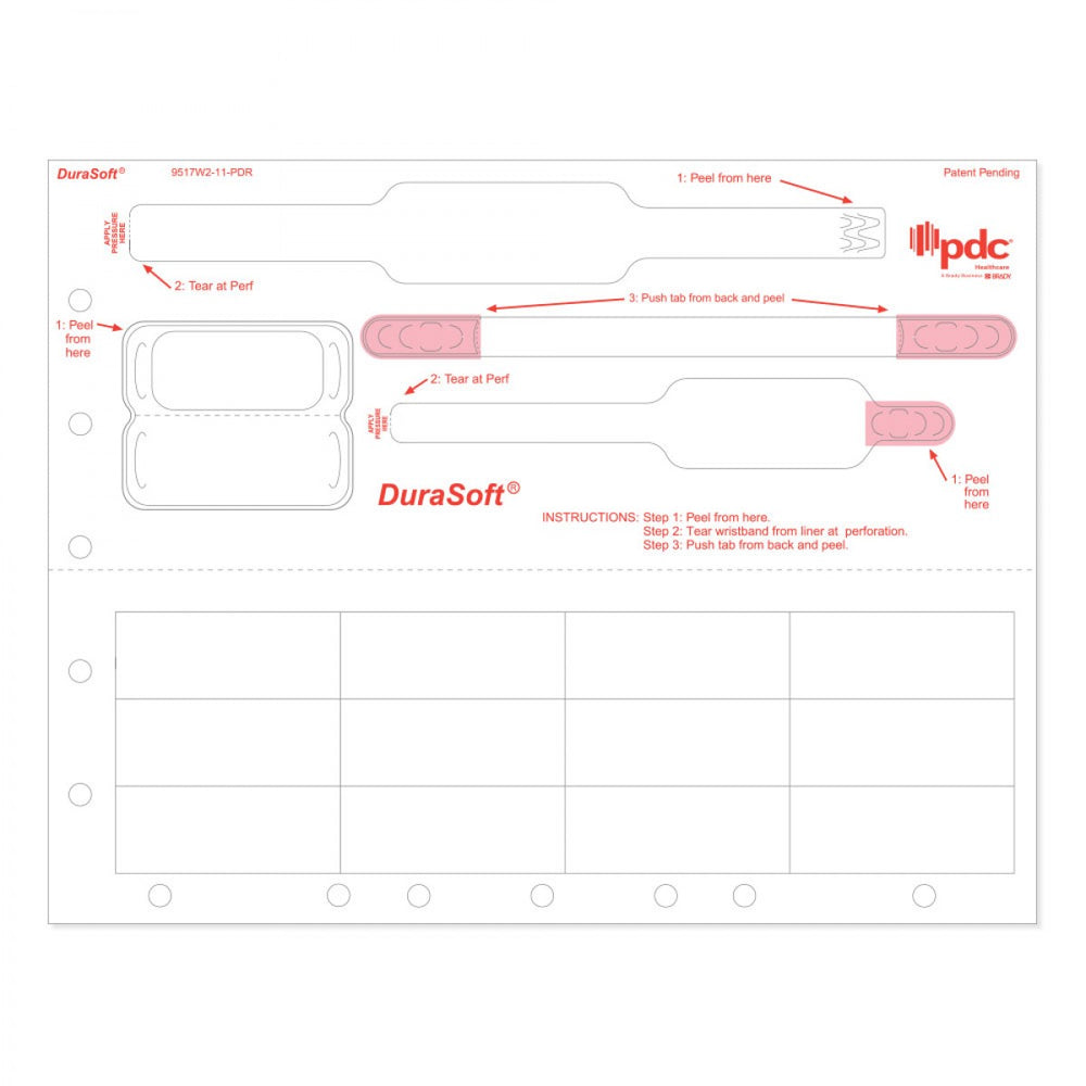 Durasoft Tendercare Wristband And Labels 12 Labels, 1 Pediatric & 1 Infant Wristbands 1 Tag: 2.3" X 1" 1000 Sheets/Case: 8.5" X 11"