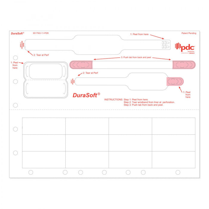 Durasoft Tendercare Wristband And Labels 12 Labels, 1 Pediatric & 1 Infant Wristbands 1 Tag: 2.3" X 1" 1000 Sheets/Case: 8.5" X 11"