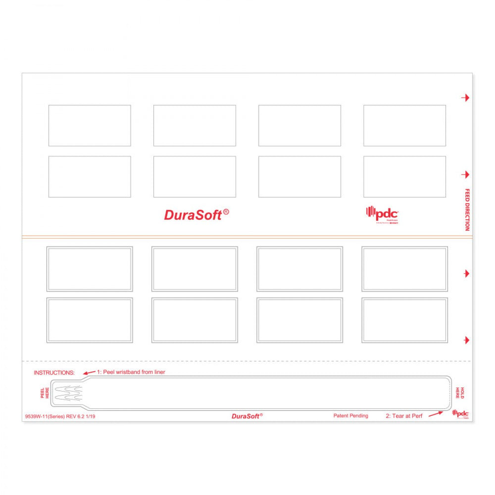 Durasoft Wristband And Labels For Blood Applications 1 Adult Wristband 16 Labels Per Sheet: 2" X 1" 1000 Sheets/Case: 8.5" X 11"