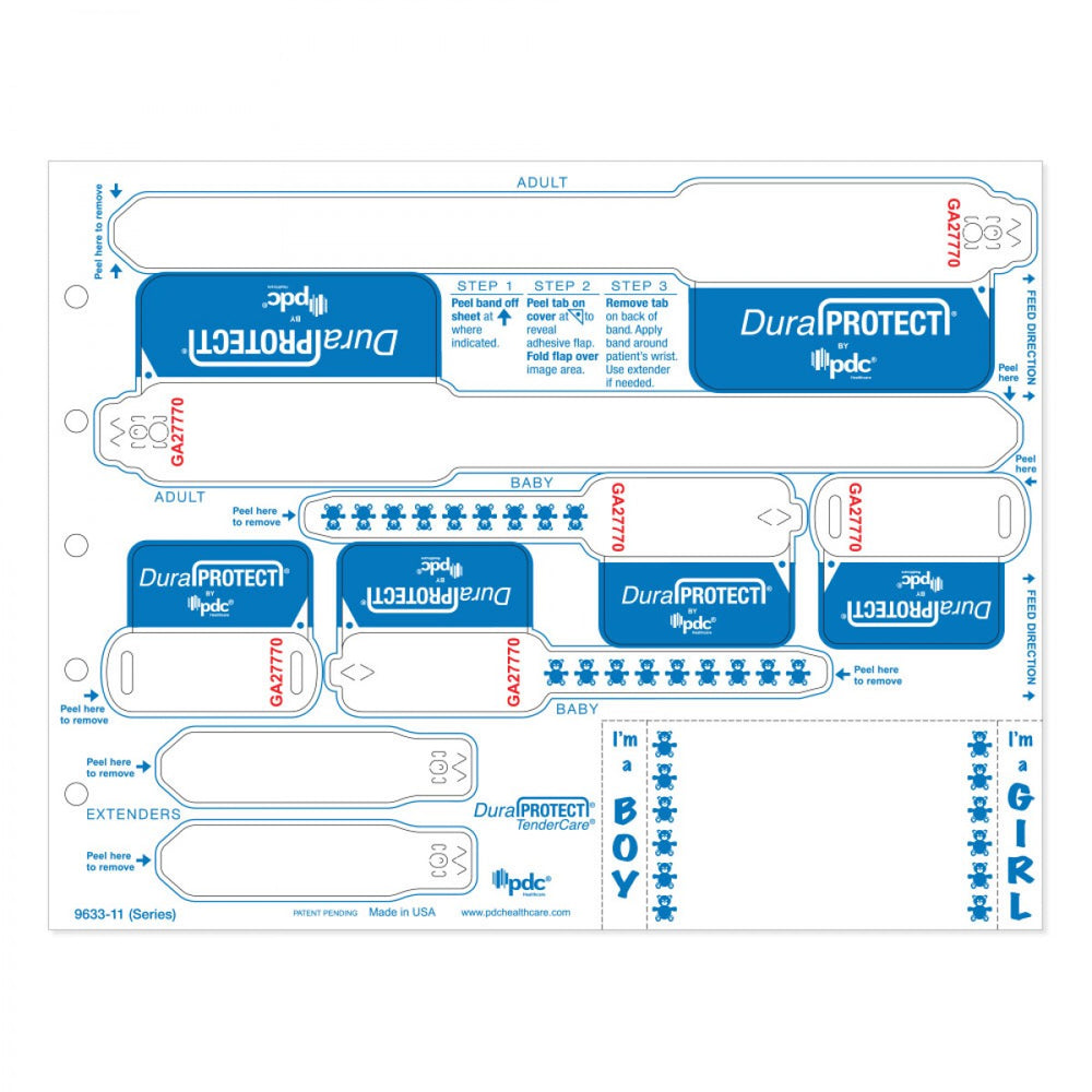 Laminate Shield Laser Wristband Two Adult Wristbands, Two Infant Wristbands, And Two Extenders (Serialized) Tamper Evident 500 Sheets/Case: 8.5" X 11"