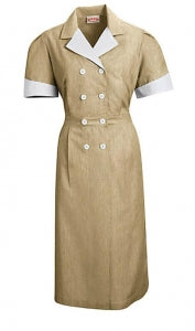 Vf Workwear-Div / Vf Imagewear (W) Lapel Dresses - Double-Breasted 75 Poly/25 Cotton Scrub Dress, Tan, Size L - 9S01TNL