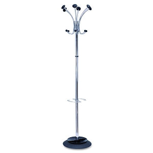 Encompass Coat Stands - Chromy Coat Stand, 12 Knobs, 16"W x 16"D x 70.5"H, Chrome / Black - PMCLAS