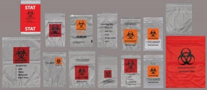 Action Bag Company Econo-Zip Specimen Transport Bags - Econo-Zip Transport Bag with Zip Closure, Specimen, Clear, Red and Black Biohazard Imprint, 3 Wall, 2 mL, 12" x 15" - A1201502BH