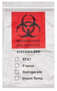 Action Bag Company Econo-Zip Specimen Transport Bags - Econo-Zip Transport Bag with Zip Closure, Specimen, Clear, Red and Black Biohazard Imprint, 3 Wall, 2 mL, 12" x 15" - A1201502BH