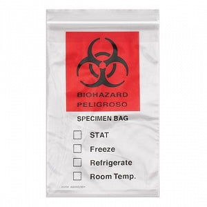 Action Bag Company Econo-Zip Specimen Transport Bags - Econo-Zip Transport Bag with Zip Closure, Specimen, Clear, Red and Black Biohazard Imprint, 4 Wall, 2 mL, 6" x 9" - A60902BH