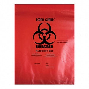 Action Health Econo-Guard Red Autoclave Bags - Econo-Guard Polypropylene Biohazard Autoclave Bag, 8"W x 12"H, 2 mil, Indicator, Red, "Biohazard" Print - ACR8X12