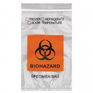 Action Bag Company Econo-Zip Specimen Transport Bags - Econo-Zip Transport Bag, Specimen, Clear, Orange and Black Biohazard Imprint, 2 mL, 6" x 9" - STB609-OR