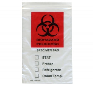 Action Bag Company Econo-Zip Specimen Transport Bags - Econo-Zip Transport Bag, Specimen, Clear, Orange and Black Biohazard Imprint, 1.75 mL, 6" x 9" - STB609-P