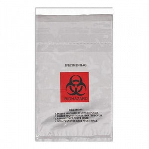 Action Bag Company Econo-Zip Specimen Transport Bags - Econo-Zip Transport Bag with Adhesive Seal, Specimen, Clear, Red and Black Biohazard Imprint, 3 Wall, 2 mL, 6" x 10" - STB6010ADH