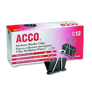 Acco Tempered Steel Binder Clips - Binder Clips, Medium, Black / Silver - 72050