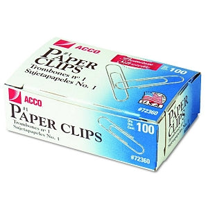 Acco Paper Clips - Premium Silver Metal Smooth #1 Paper Clips - 72360