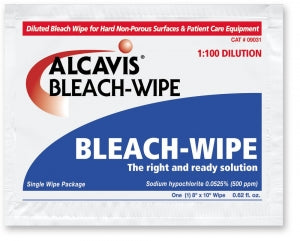 Angelini Alcavis Bleach Wipes - Alcavis Premoistened Bleach Wipe, Individual, 8" x 10", 100 Count - 9031