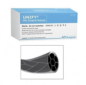 AD Surgical Black Silk Needled Suture - Unify Silk Suture, Small, Size 4, Black, 18" - S-S418R13