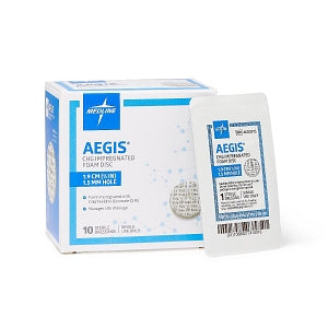 Medline Aegis CHG-Impregnated Foam Disc - Aegis CHG-Impregnated 0.75" Foam Disk Peel-Open Dressing with 1.5 mm Hole - AEG001S