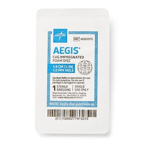 Medline Aegis CHG-Impregnated Foam Disc - Aegis CHG-Impregnated 0.75" Foam Disk Peel-Open Dressing with 1.5 mm Hole - AEG001S