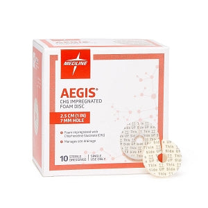 Medline Aegis CHG-Impregnated Foam Disc - Aegis CHG-Impregnated 1" Foam Disk Dressing in Sleeve with 7 mm Hole - AEG017S