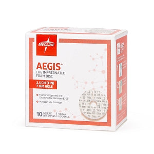 Medline Aegis CHG-Impregnated Foam Disc - Aegis CHG-Impregnated 1" Foam Disk Dressing in Sleeve with 7 mm Hole - AEG017S