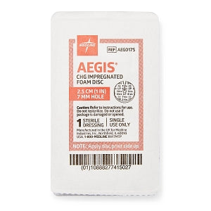 Medline Aegis CHG-Impregnated Foam Disc - Aegis CHG-Impregnated 1" Foam Disk Dressing in Sleeve with 7 mm Hole - AEG017S