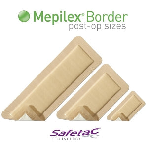 Molnlycke Mepilex Self-Adherent Foam Border Dressings - Mepilex Border Self-Adherent Absorbent Foam Dressing with Safetac Technology, 4" x 10" (10 x 25 cm) - 295850