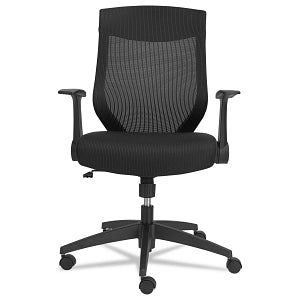 Alera Swivel Leather Office Chairs - Alera EB-K Series Synchro Mid-Back Flip-Arm Mesh Chair, Black / Black Frame - ALEEBK4217