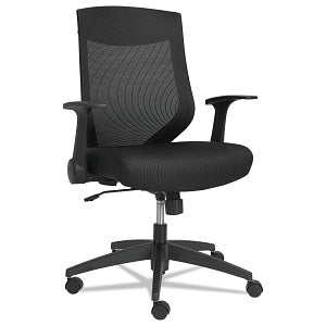 Alera Swivel Leather Office Chairs - Alera EB-K Series Synchro Mid-Back Flip-Arm Mesh Chair, Black / Black Frame - ALEEBK4217