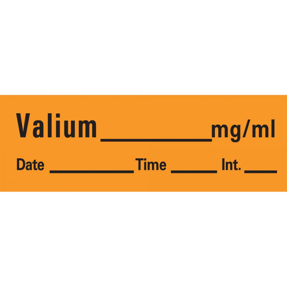 Anesthesia Tape With Date, Time, And Initial Removable Valium Mg/Ml Date 1" Core 1/2" X 500" Imprints Orange 333 500 Inches Per Roll