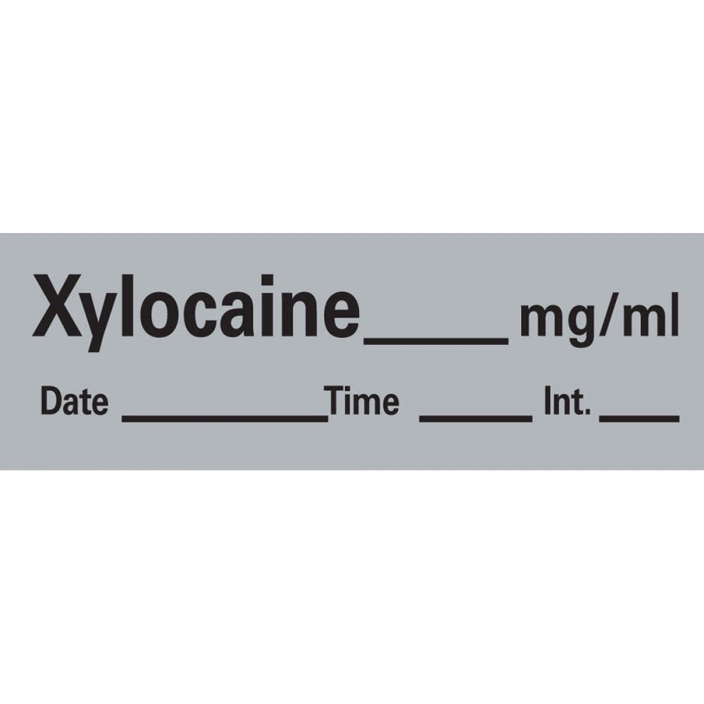 Anesthesia Tape With Date, Time, And Initial Removable Xylocaine Mg/Ml 1" Core 1/2" X 500" Imprints Gray 333 500 Inches Per Roll