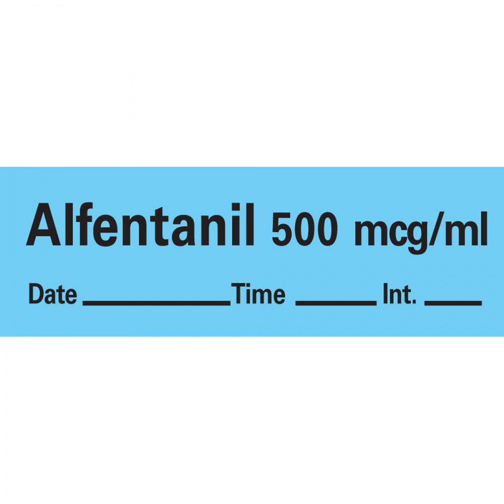 Anesthesia Tape With Date, Time, And Initial Removable Alfentanil 500 Mcg/Ml" 1" Core 1/2" X 500 Imprints Blue 333 500 Inches Per Roll