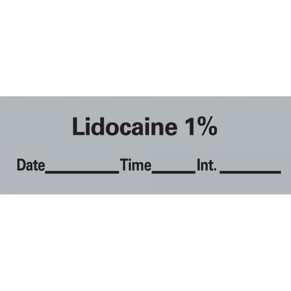 Anesthesia Tape With Date, Time, And Initial Removable Lidocaine 1% 1" Core 1/2" X 500" Imprints Gray 333 500 Inches Per Roll