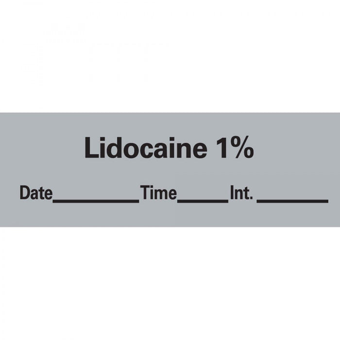 Anesthesia Tape With Date, Time, And Initial Removable Lidocaine 1% 1" Core 1/2" X 500" Imprints Gray 333 500 Inches Per Roll