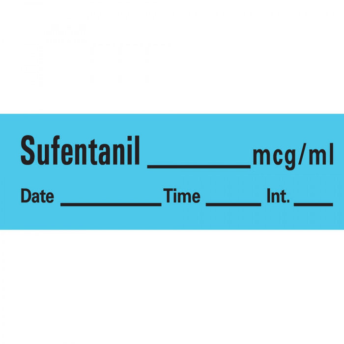 Anesthesia Tape With Date, Time, And Initial Removable Sufentanil Mcg/Ml 1" Core 1/2" X 500" Imprints Blue 333 500 Inches Per Roll