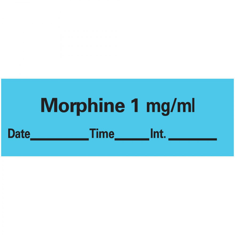 Anesthesia Tape With Date, Time, And Initial Removable Morphine 1 Mg/Ml 1" Core 1/2" X 500" Imprints Blue 333 500 Inches Per Roll