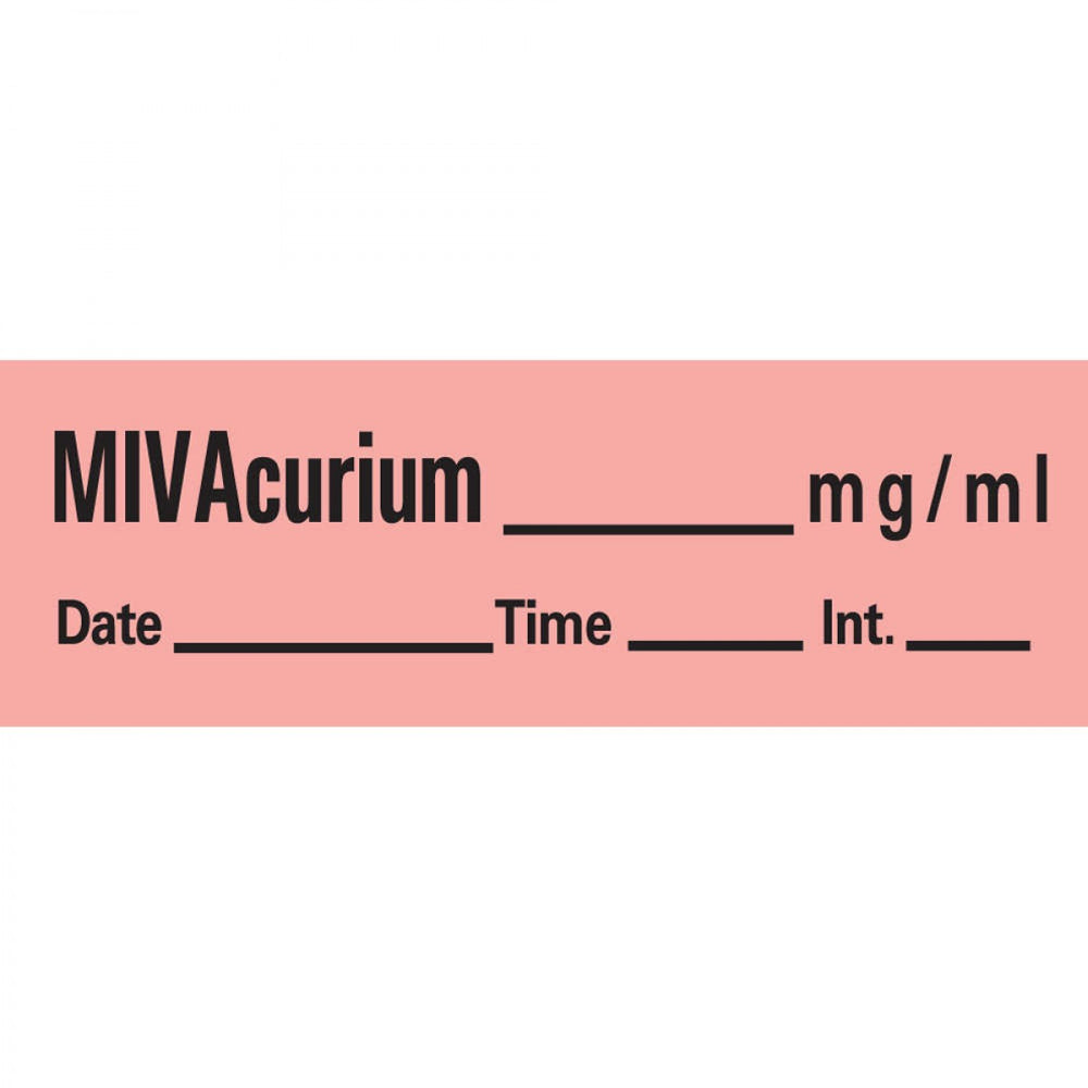 Anesthesia Tape With Date, Time, And Initial Removable Mivacurium Mg/Ml 1" Core 1/2" X 500" Imprints Fl. Red 333 500 Inches Per Roll