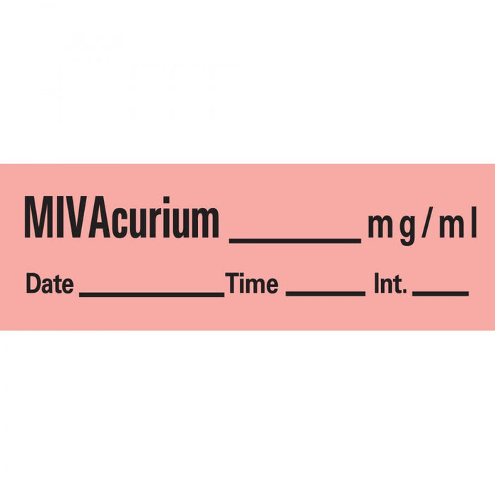 Anesthesia Tape With Date, Time, And Initial Removable Mivacurium Mg/Ml 1" Core 1/2" X 500" Imprints Fl. Red 333 500 Inches Per Roll