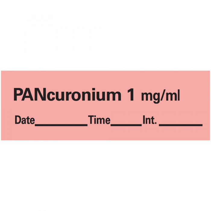 Anesthesia Tape With Date, Time, And Initial Removable Pancuronium 1" Mg/Ml 1 Core 1/2" X 500" Imprints Fl. Red 333 500 Inches Per Roll