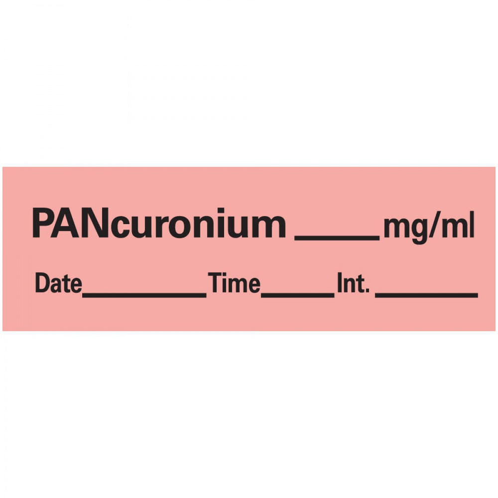 Anesthesia Tape With Date, Time, And Initial Removable Pancuronium Mg/Ml 1" Core 1/2" X 500" Imprints Fl. Red 333 500 Inches Per Roll