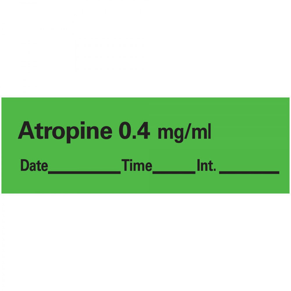 Anesthesia Tape With Date, Time, And Initial Removable Atropine 0.4 Mg/Ml 1" Core 1/2" X 500" Imprints Green 333 500 Inches Per Roll