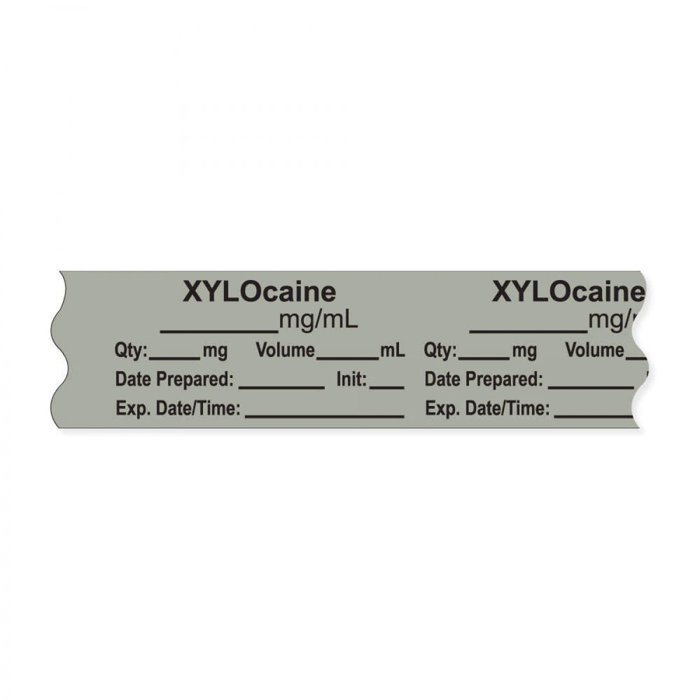 Anesthesia Tape, With Experation Date, Time, And Initial, Removable, "Xylocaine Mg/Ml", 1" Core, 3/4" X 500", Gray, 333 Imprints, 500 Inches Per Roll