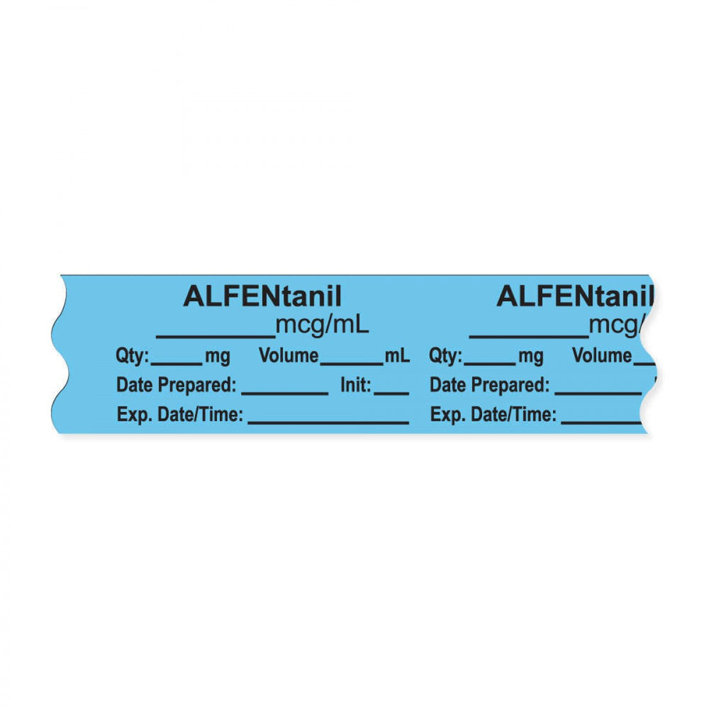 Anesthesia Tape, With Experation Date, Time, And Initial, Removable, "Alfentanil Mcg/Ml", 1" Core, 3/4" X 500", Blue, 333 Imprints, 500 Inches Per Roll