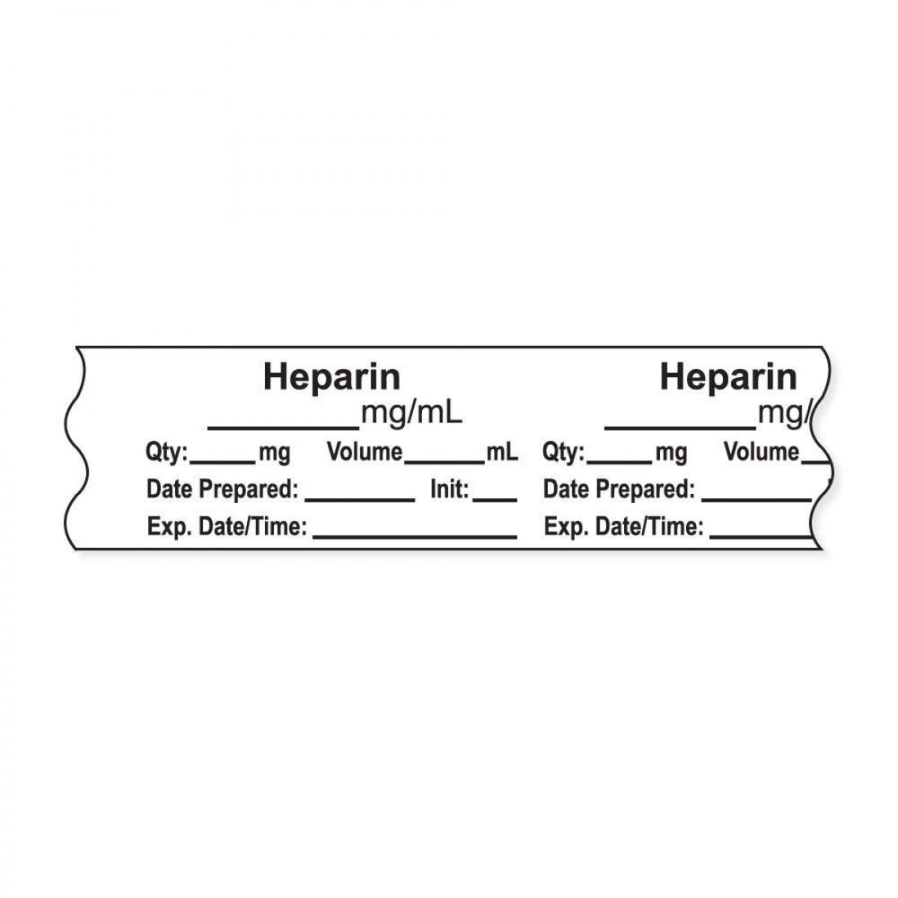 Anesthesia Tape, With Experation Date, Time, And Initial, Removable, "Heparin Mg/Ml", 1" Core, 3/4" X 500", White, 333 Imprints, 500 Inches Per Roll