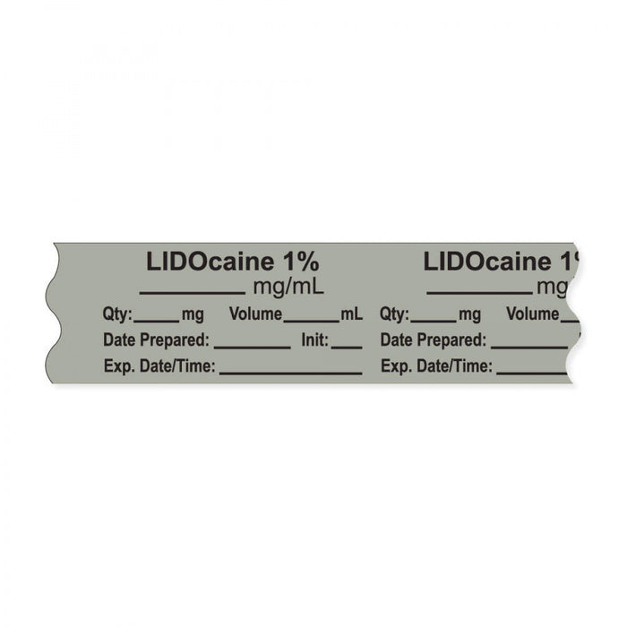 Anesthesia Tape, With Experation Date, Time, And Initial, Removable, "Lidocaine 0.01", 1" Core, 3/4" X 500", Gray, 333 Imprints, 500 Inches Per Roll