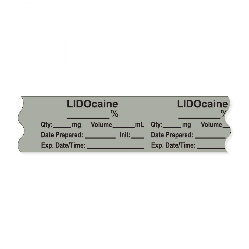 Anesthesia Tape, With Experation Date, Time, And Initial, Removable, "Lidocaine ___%", 1" Core, 3/4" X 500", Gray, 333 Imprints, 500 Inches Per Roll