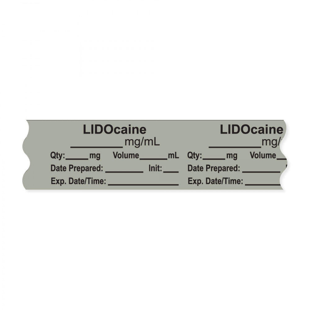 Anesthesia Tape, With Experation Date, Time, And Initial, Removable, "Lidocaine Mg/Ml", 1" Core, 3/4" X 500", Gray, 333 Imprints, 500 Inches Per Roll