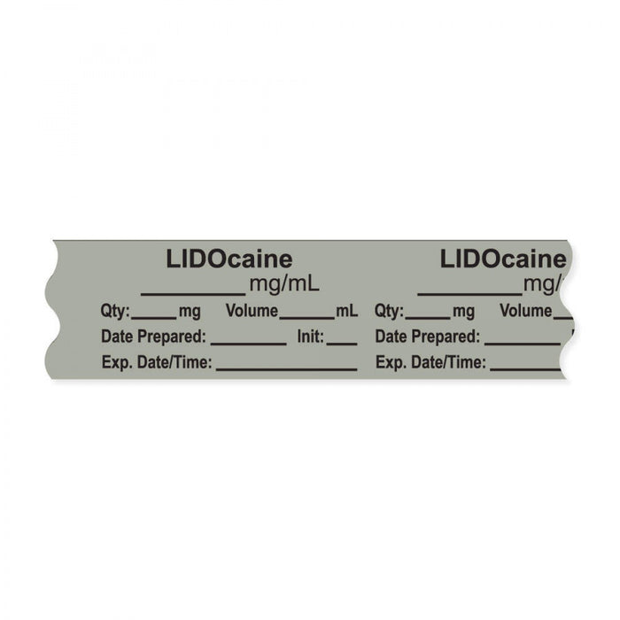 Anesthesia Tape, With Experation Date, Time, And Initial, Removable, "Lidocaine Mg/Ml", 1" Core, 3/4" X 500", Gray, 333 Imprints, 500 Inches Per Roll