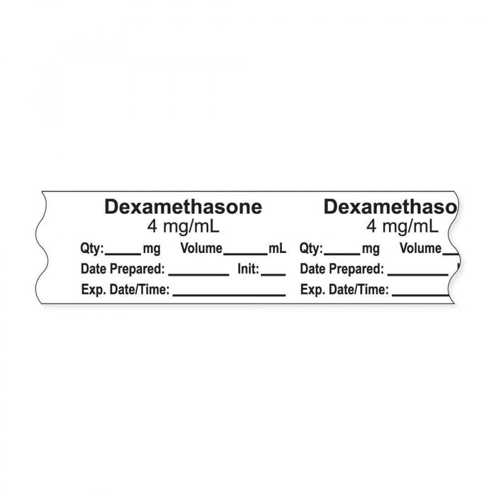 Anesthesia Tape, With Experation Date, Time, And Initial, Removable, "Dexamethasone 4 Mg/Ml", 1" Core, 3/4" X 500", White, 333 Imprints, 500 Inches Per Roll